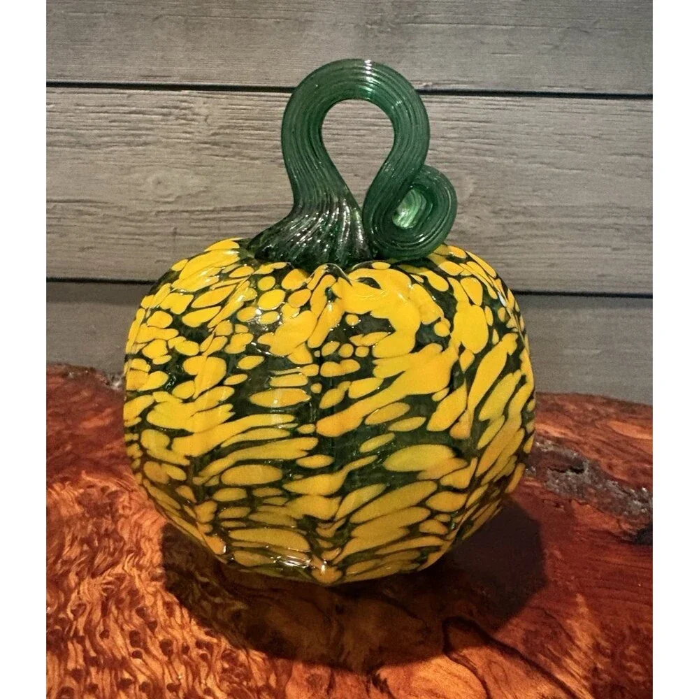 Hand Blown Art Glass Pumpkin Halloween Fall Decor Used